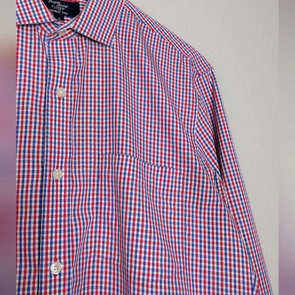 J. Crew 80's 2-Ply Wrinkle Free Checkered Casual Button Down Shirt Sz M
